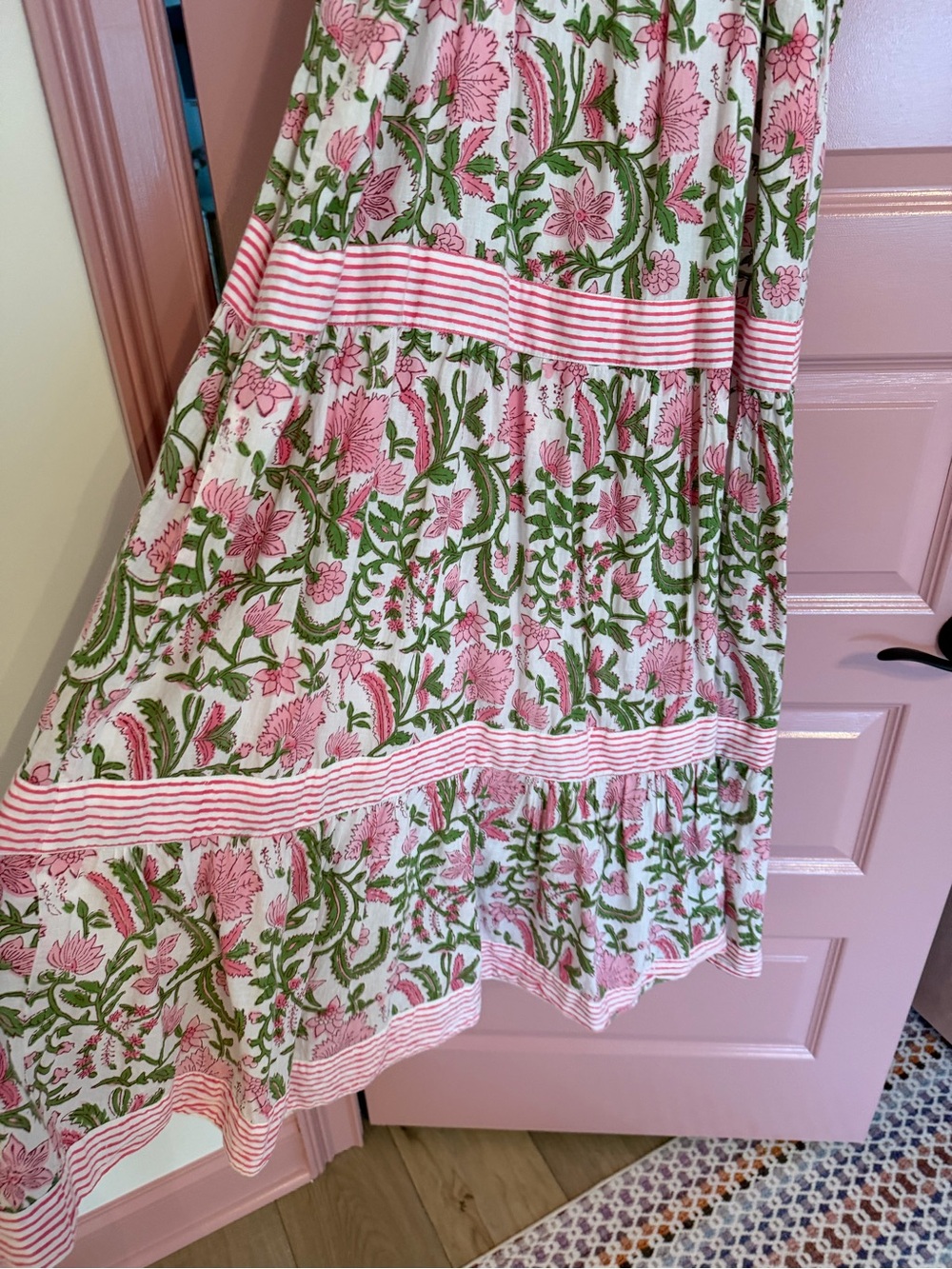 Madison Matthews Pink Floral Cotton Tie-Shoulder Sundress - Picture 6 of 7